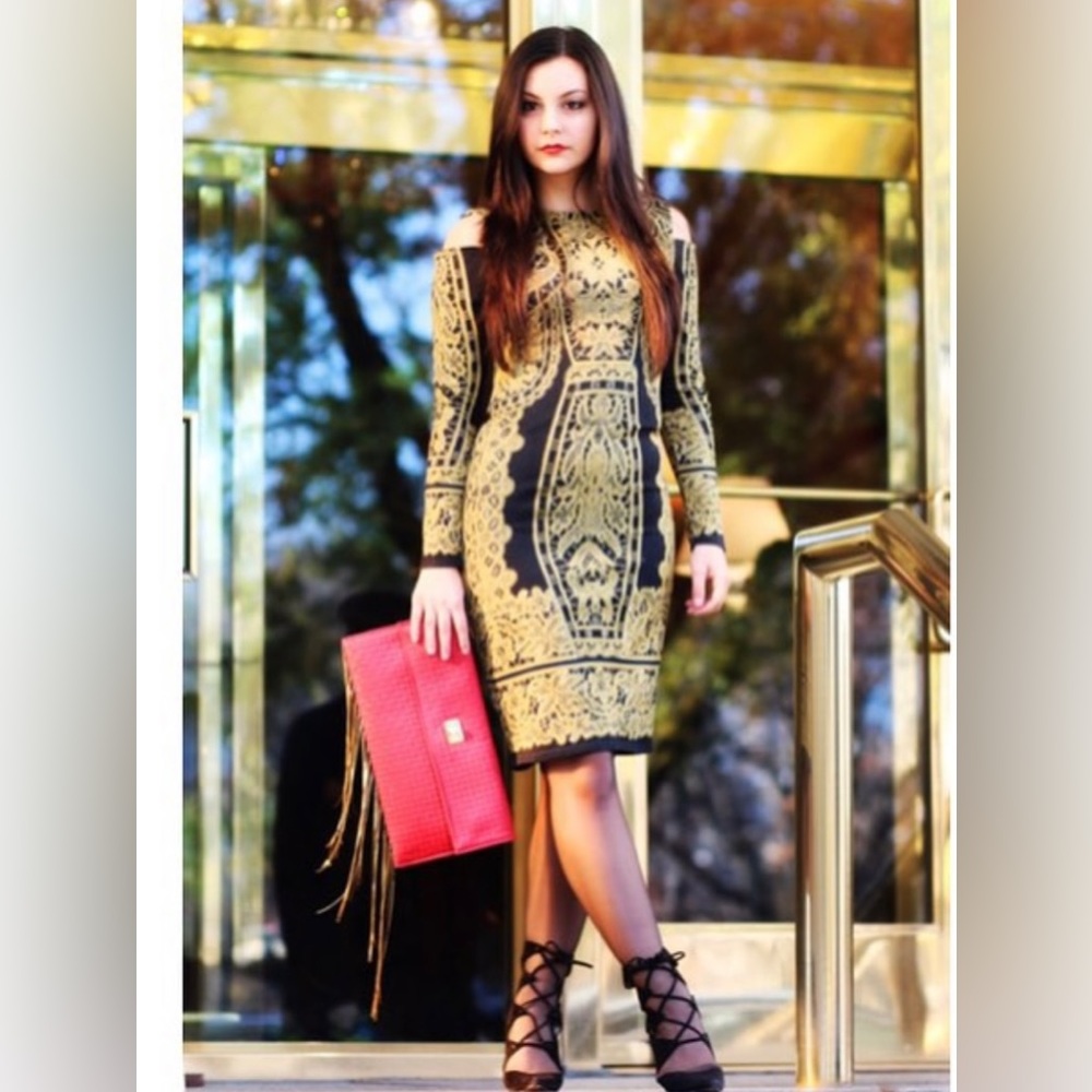 Gold & Black Baroque Hale Bob Dress size XS